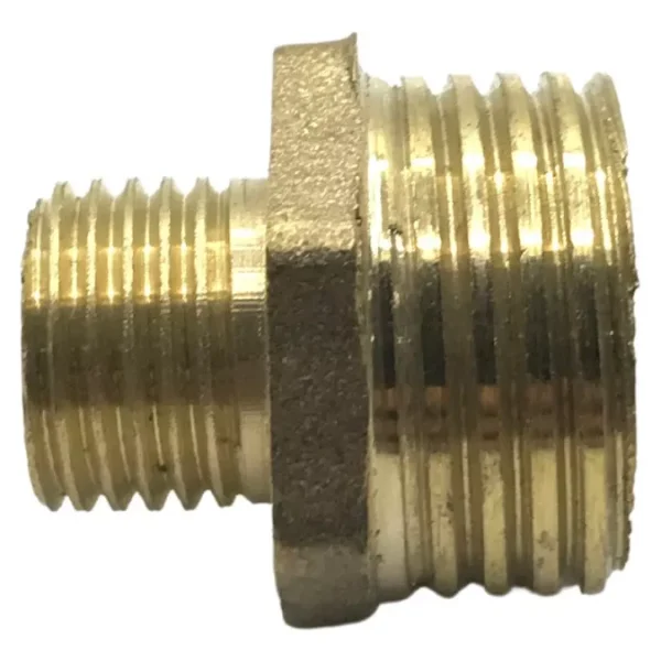Niple duplo com redução conexão latão 1/2 – 3/8 rosca bsp