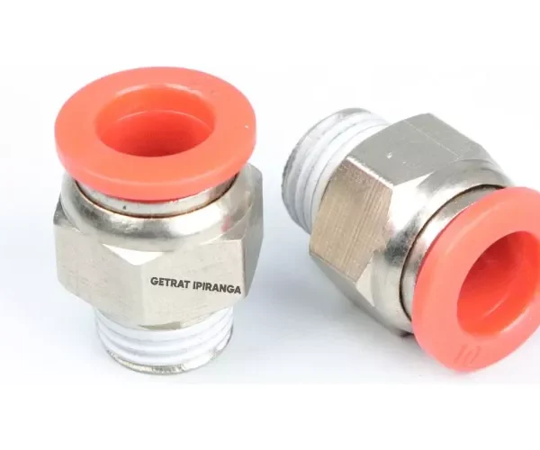 Conexão pneumática reta macho rosca 1/8 tubo 10mm – Vermelha
