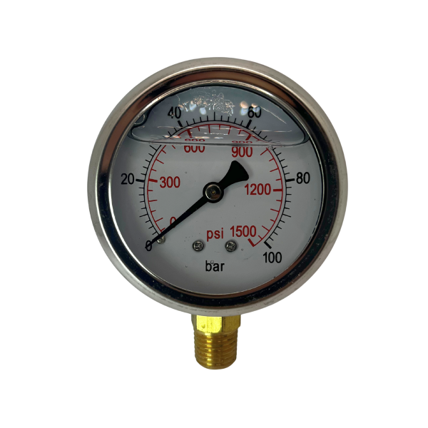 Manômetro Vertical de Pressão Glicerina Inox 100 bar 63mm