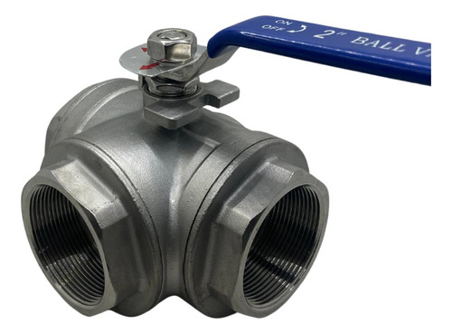 Válvula 3 Vias Inox Esfera Fluxo L Rosca 1.1/4 Bsp Alavanca