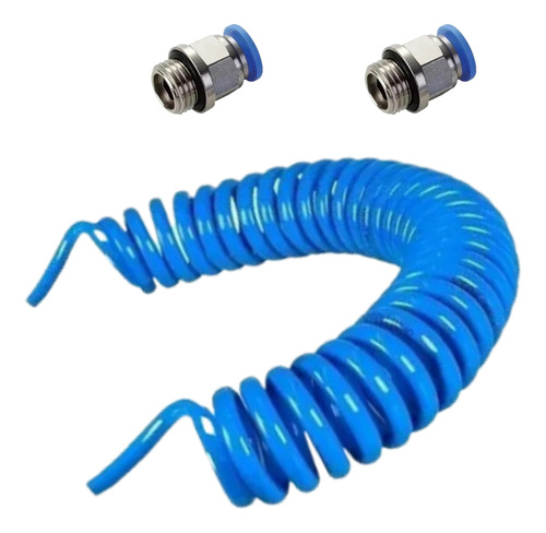 Mangueira espiral pu 12mm x 10 metros p/ ar + 2 engates 1/8