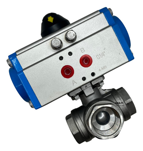 Válvula Esfera 3 Vias T 1″ Inox 304 Bsp Atuador Dupla Ação