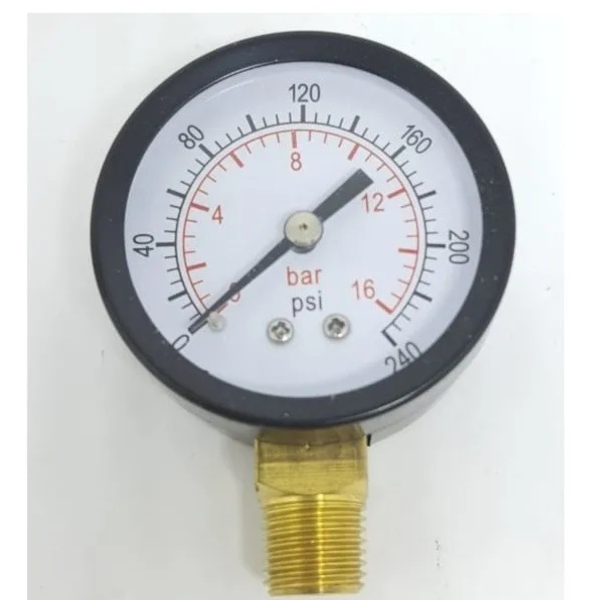 Manômetro rosca vertical 1/4 escala 0 á 16 bar 240 psi 50 mm